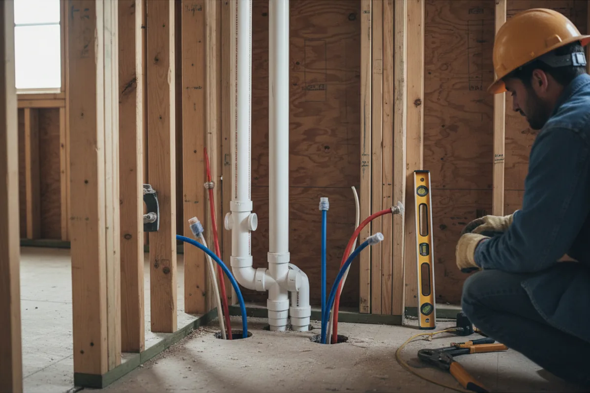 Drain and supply rough-in during Sump Pump Repair in Colonia