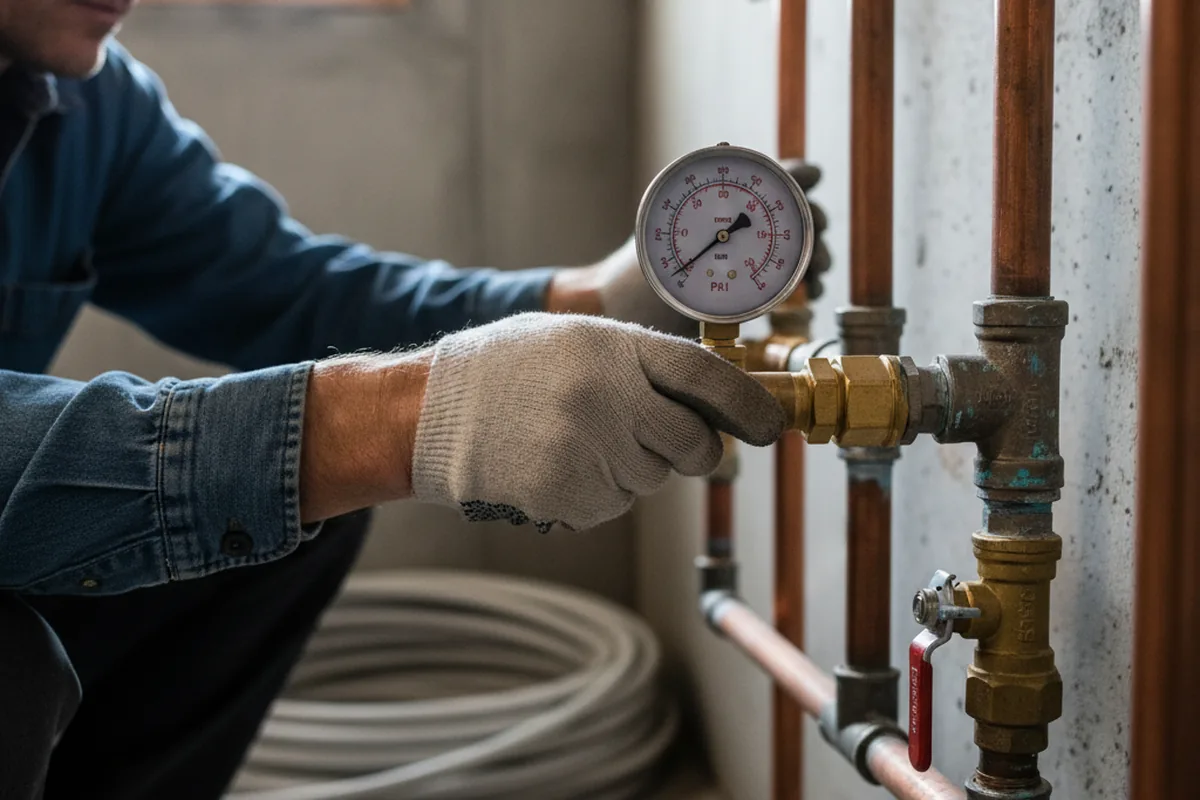 Pressure testing a repaired line during Water Line Repair in Colonia